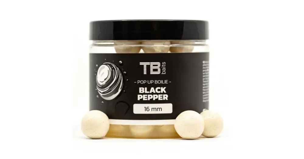 TB Baits Plovoucí Boilie Pop-Up White Black Pepper + NHDC 65 g-16 mm Vysoce Kvalitní