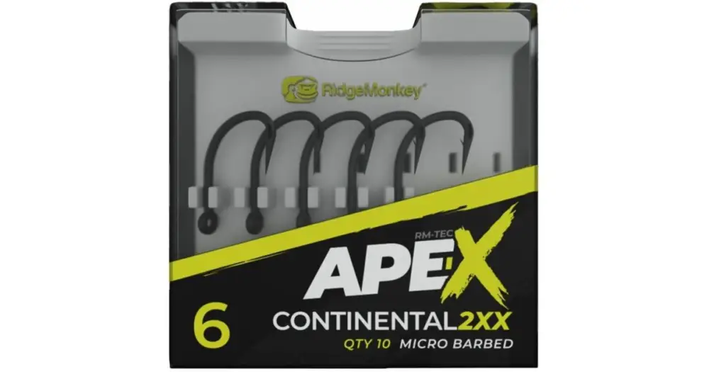 RidgeMonkey Háček Ape-X Continental 2XX Barbed 10 ks - Velikost 6 Vrácení Zdarma