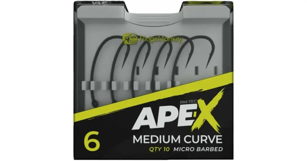 RidgeMonkey Háček Ape-X Medium Curve Barbed 10 ks - Velikost 6 Aktuální
