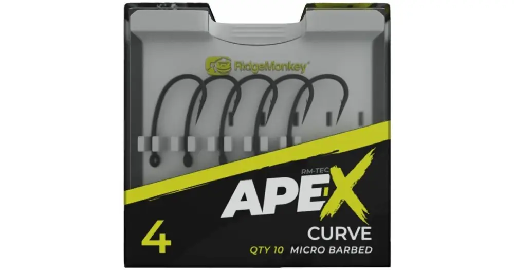 Časově Omezené RidgeMonkey Háček Ape-X Curve Barbed 10 ks - Velikost 4