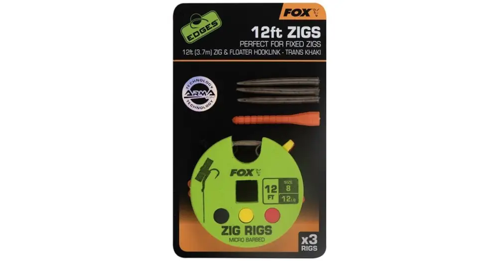 Vrácení Zdarma Fox Návazec Zig Rigs 12 FT 3.7 m 3 ks Háček 8 Nosnost 12 lb