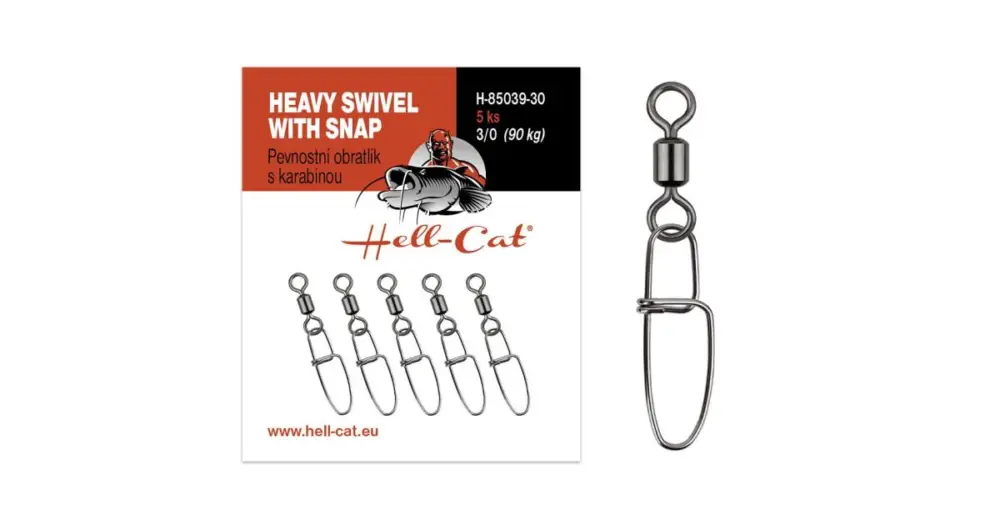 Hell-Cat Obratlík Pevnostní s Karabinou Heavy Swivel With Snap 5 ks - Velikost 3/0 Nosnost 90 kg Sezónní Sleva
