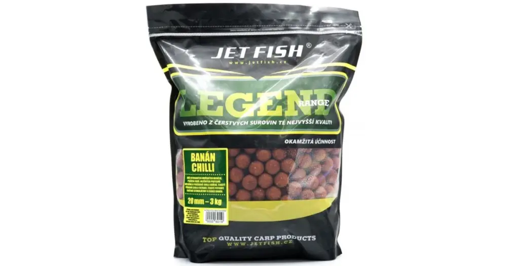 Speciální Cena Jet Fish Boilie Legend Range Banán Chilli - 3 kg 20 mm