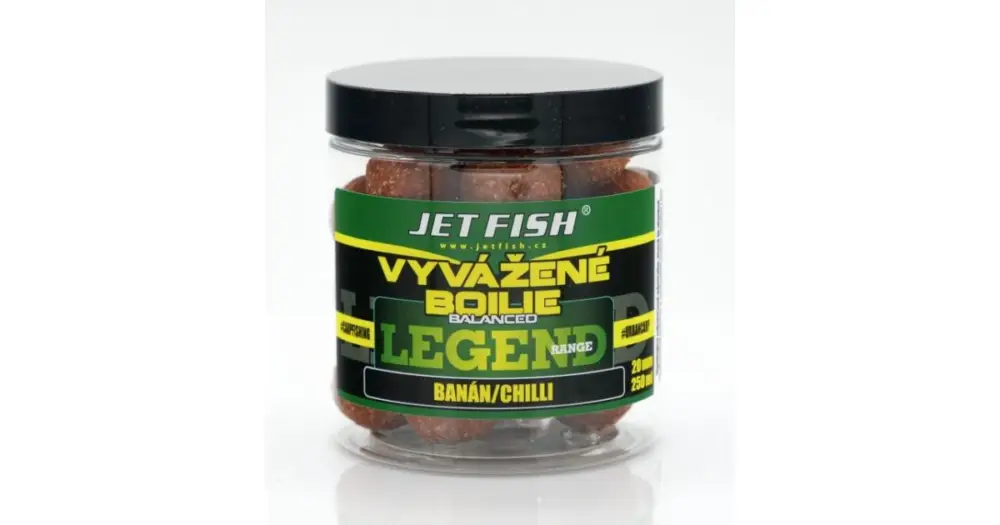 Výhodná Nabídka Jet Fish Vyvážené Boilie Legend Range Banán Chilli 250 ml - 24 mm