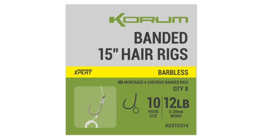 Finální Výprodej Korum Návazec Banded Hair Rigs Barbless 8 ks Délka 15" - Velikost Háčku 12