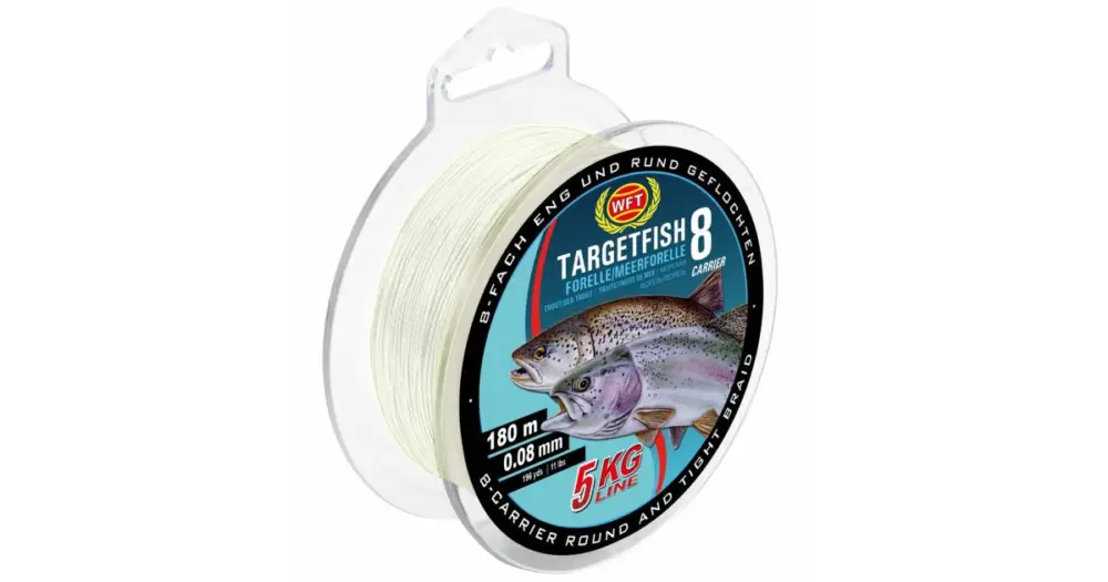 WFT Splétaná Šňůra Targetfish 8 Meerforelle Forelle Poloprůhledná - 0,15 mm 12 kg 180 m Hit Sezóny