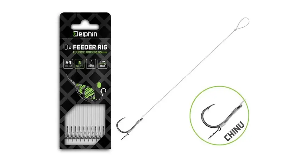 Delphin Návazec Feederový Fluoro Sting Chinu 10 ks - Délka 12 cm Průměr 0,30 mm Háček #4 Časově Omezené