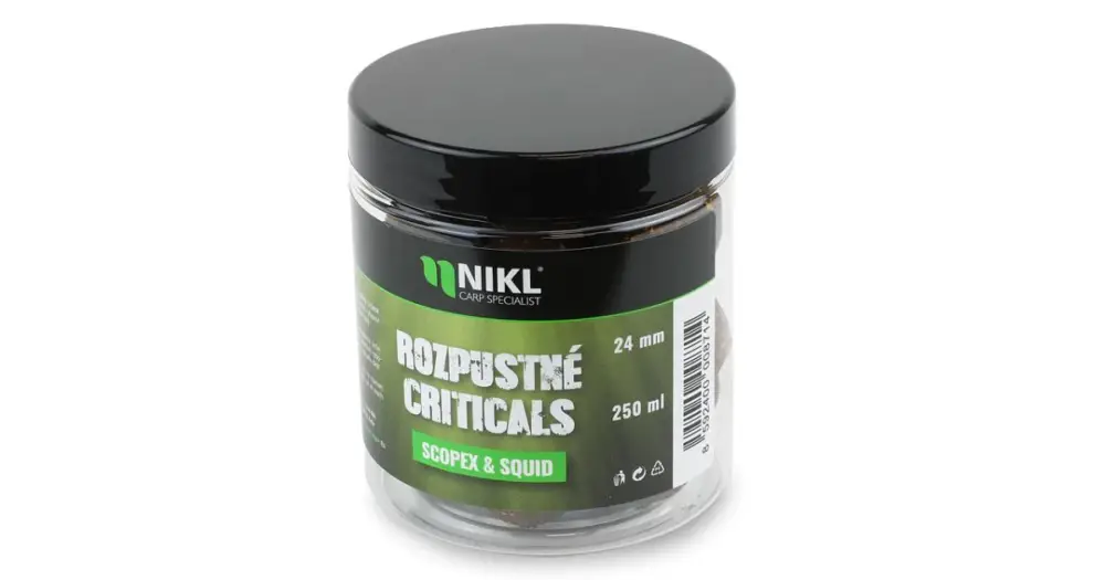 Tovární Cena Nikl Rozpustné Criticals Boilie Scopex & Squid 250 ml - 24 mm