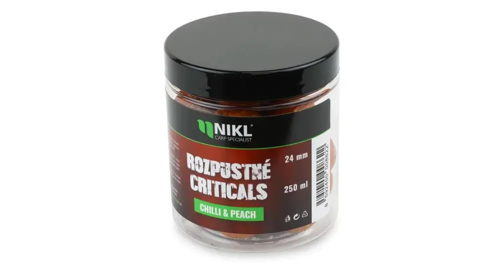 Aktuální Nikl Rozpustné Criticals Boilie Chilli & Peach 250 ml - 18 mm