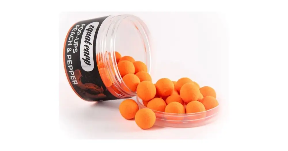 Víkendová Akce Squat Carp Plovoucí Boilies Pop-Up Peach & Pepper 60 g